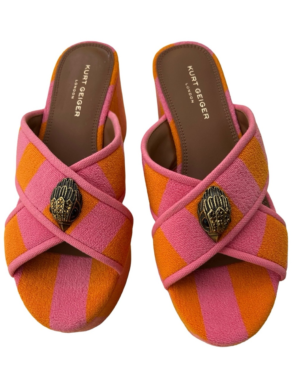 Kurt Geiger London Kurt’s Cabana Eagle Pink Orange Platform Slides NWOB $198